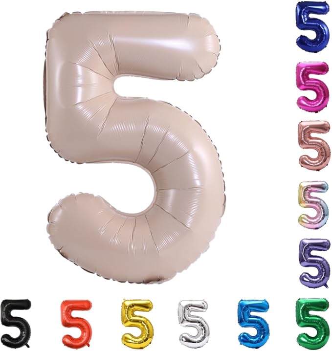 YPSelected 32 Inch Large Foil Helium Number Balloon Birthday Wedding Party 0-9 (Cream, 5)