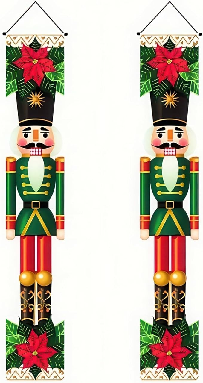 Nutcracker Christmas Porch Banner Decorations Soldier Model Nutcracker Banners Front Door Hanging Banner Entryway Xmas Winter for Wall Fireplace Party Holiday Home Kids Decor 71 x 12