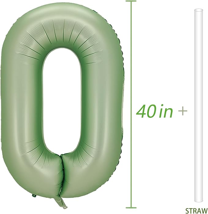 Sage Green Number Balloons Birthday Party Decorations Sign 40 inch, Large Number 0 Balloon