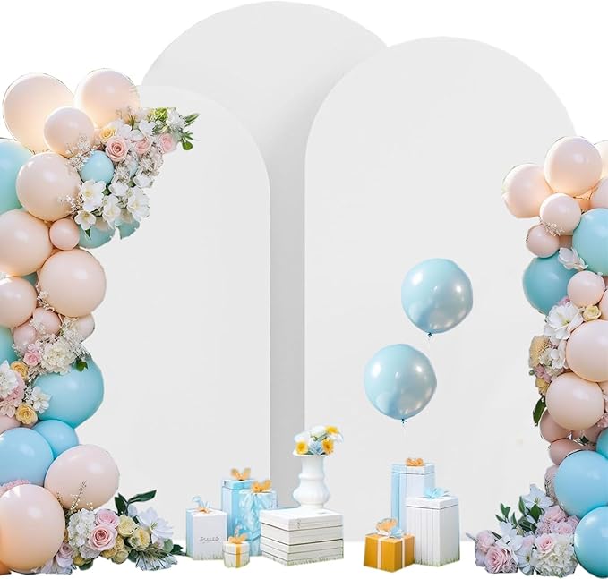 Wedding Arch Cover (7.2FT, 6.6FT, 6FT) Set of 3 Arch Backdrop Spandex Cover for Birthday Party Baby Shower Ceremony Banquet Decoration (White, 7.2FT,6.6FT,6FT)