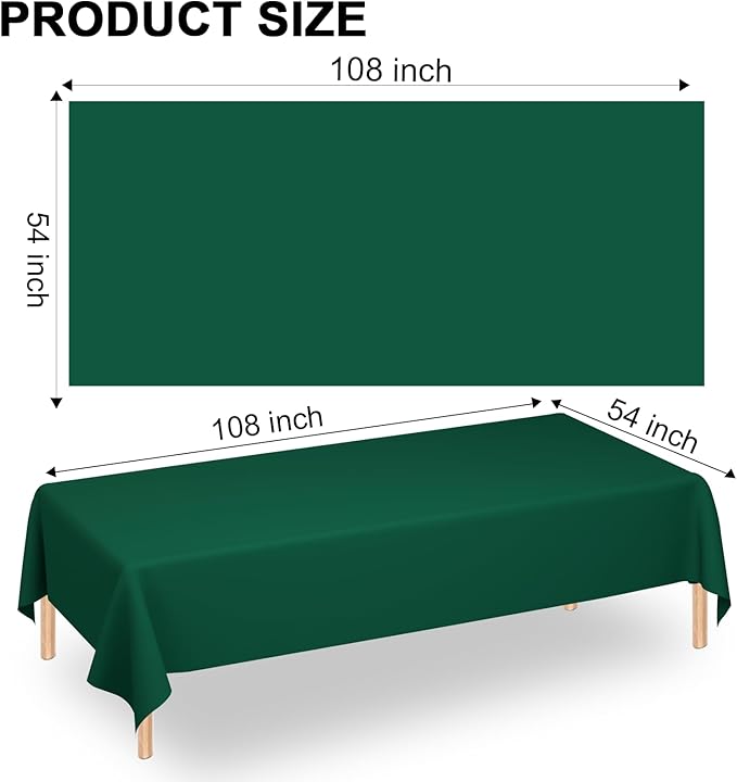 WNINK 2 Pack Dark Green Plastic Tablecloth Disposable Table Covers 54" x 108" Table Cloths for Bridal Shower Engagement Wedding Birthday Picnic Plastic Table Cloths for Parties