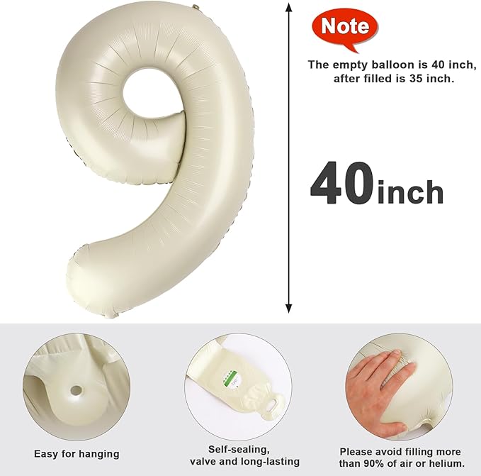 40 Inch Cream White Numbers 9 Balloon, Balloons Decorations for 9 19 90 Birthday Party, Engagement, Wedding, Graduations, Photo Shoot Supplies