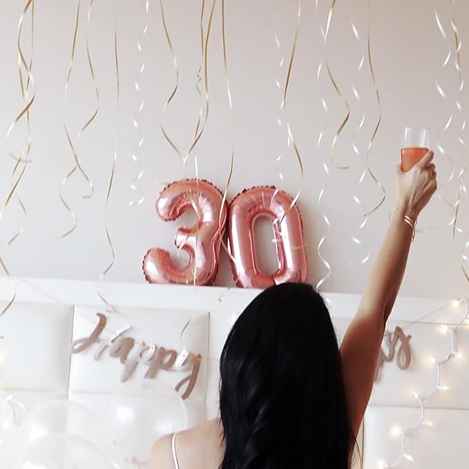 [20 Pcs] 16" Rose Gold Foil Number Balloons (2 sets of 0-9) - Mylar Aluminum Hanging Decorations for Graduation, Birthday, Christmas & New Year's Eve Parties