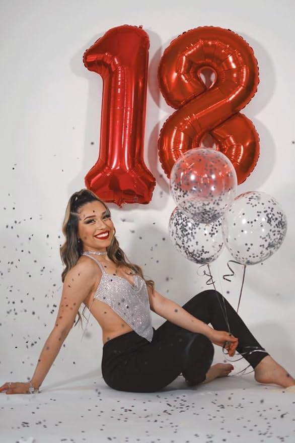 8 Birthday Balloon, 40 Inch Red Foil Big Ballon for Women And Men, Numbers Balloon Decoration for Happy 8 18 28 80 Birthday, Wedding Anniversary, New Year, Party Decoration