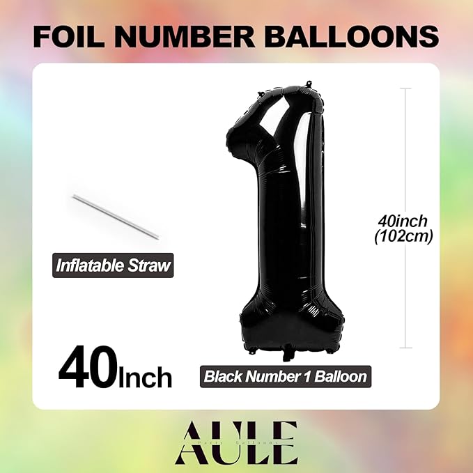 AULE 40 Inch Jumbo Black Foil Mylar Number Balloons for Men Women 21st Birthday Party Decorations 21 Years Old Anniversary Party Supplies