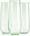 24 Pcak Champagne Flutes Plastic, 9 Oz Disposable Stemless Mimosa Toasting Glasses, Clear Crystal Plastic Cocktail Cups for Party Wedding Birthday (Green)