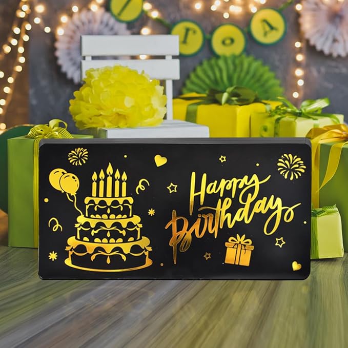 Black Gold Happy Birthday Envelope for Cash, DIY Money Holder with 6 Slots for Cash, Surprise Card Holder for Birthday, Money Gift Card for Men Women