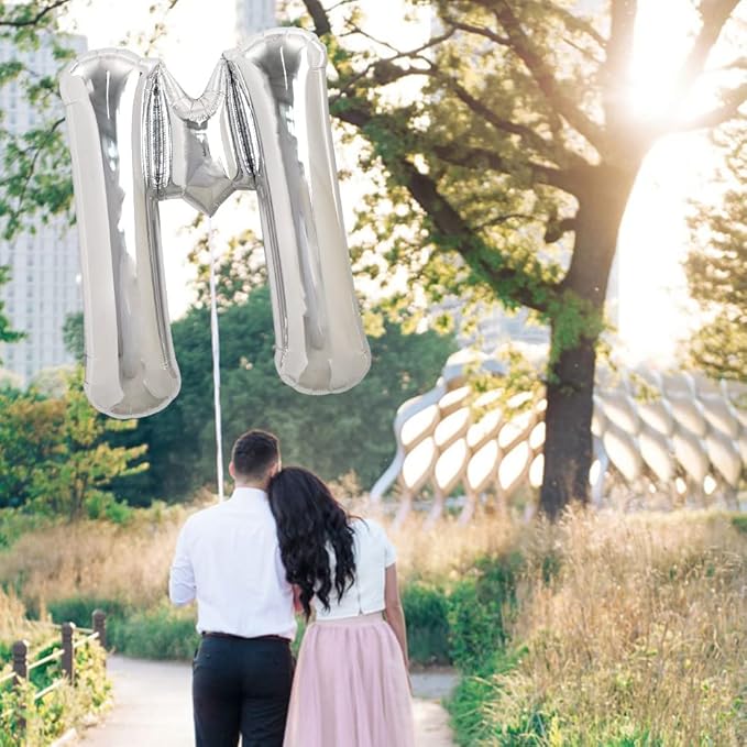 TONIFUL 40 Inch Large Silver Letter M Balloons Helium Balloons,Foil Mylar Big Letter Balloons for 2026 New Year Eve Graduation Wedding Baby Shower Birthday Party Anniversary Supplies Decorations