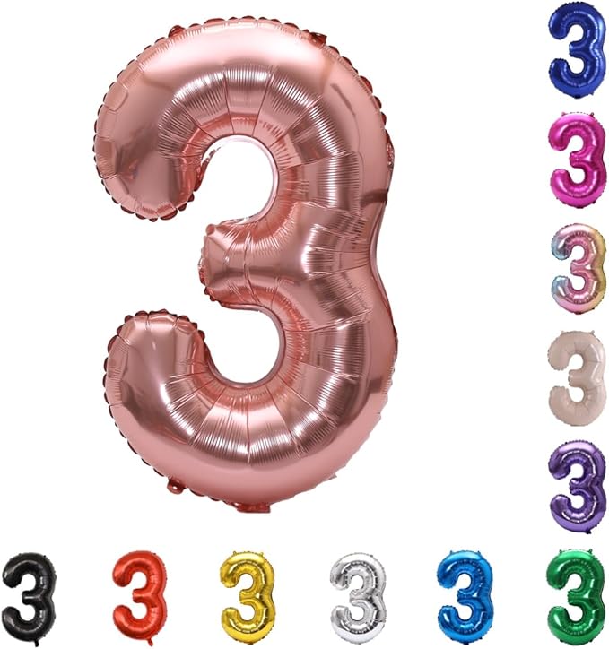YPSelected 32 Inch Large Foil Helium Number Balloon Birthday Wedding Party 0-9 (Rose Gold, 3)