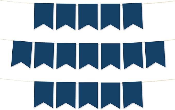 Andaz Press Hanging Pennant Banner with String, Navy Blue, 1-Set, 24 Pennants, Approx. 12-Feet Long