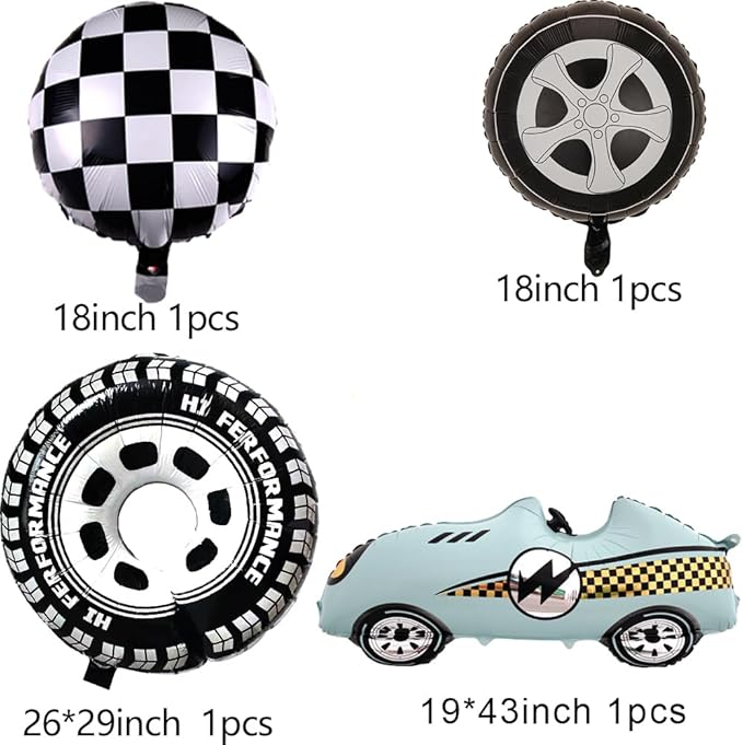 Race Car Balloon Garland Arch Kit 154PCS Dusty Blue Black Latex Balloon Wheel Checkered Foil Balloons for Race Car Baby Shower Party Two Fast Birthday Party Decorations