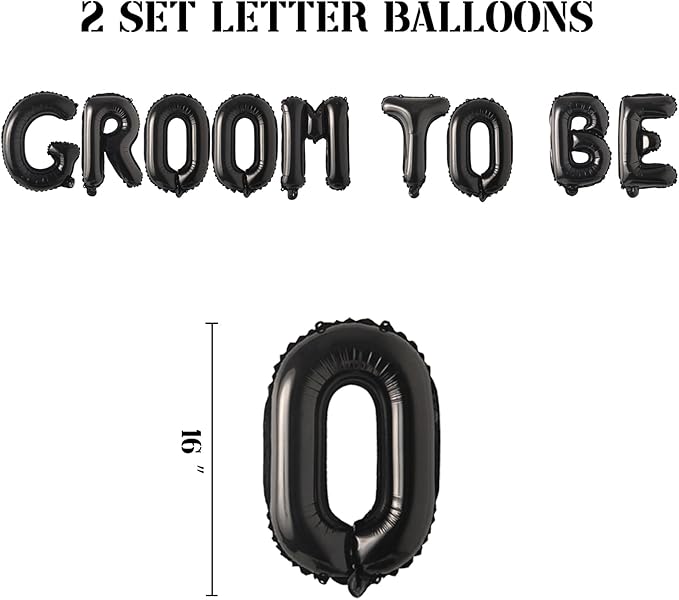 2 Set 18Pcs Black GROOM TO BE Letter Balloons 16in Balloon Foil Letter Decorations Party Decor Black Letter Balloons GROOM TO BE Party Supplies