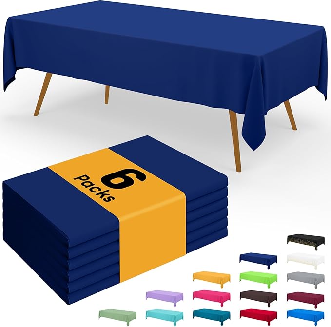 Smiry Disposable Table Cloth - 6 Pack, 54 x 72 Inch Waterproof Rectangle Tablecloths for Parties, Decorative Plastic Table Cover, Leakproof & Sturdy, Navy