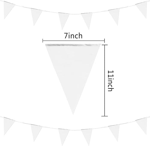 100 Feet White Pennant Banners Flags String Hanging Triangle Bunting Flags,Party Decorations for Grand Opening,Kids Birthday,Carnival,60 PCS