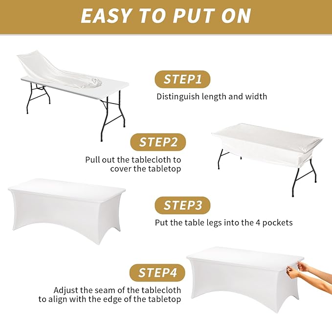 Fixwal 3 Pack White Table Cloths Rectangle 8FT, Tablecloths Rectangular Stretch Spandex Fitted Table Covers 8FT for Parties, Trade Shows, Banquet, Weddings, Buffet, Graduation Decorations