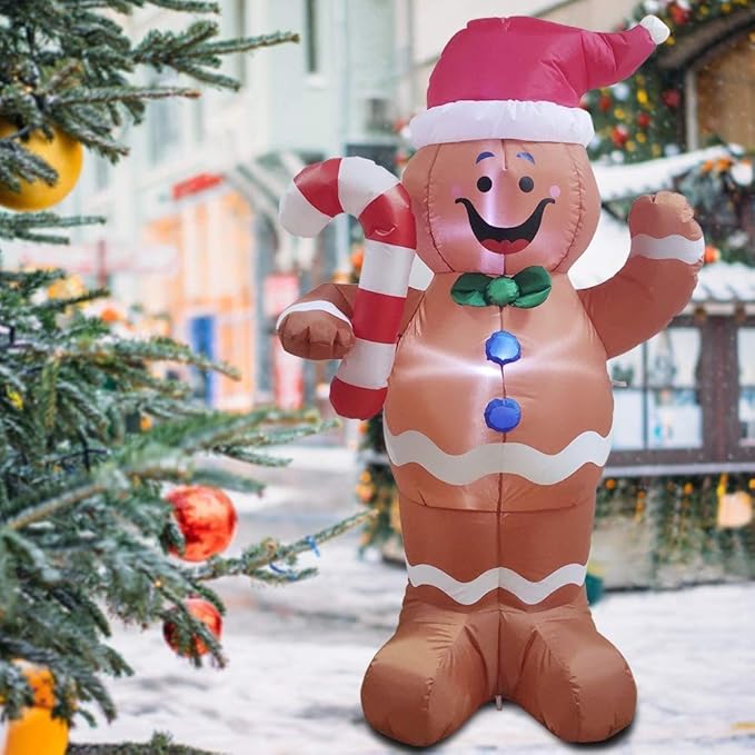 5ft Christmas Inflatable Gingerbread Man Decor Yard Indoor/Outdoor Inflatable Decoration for Christmas Party Porch/Yard/Garden/Lawn