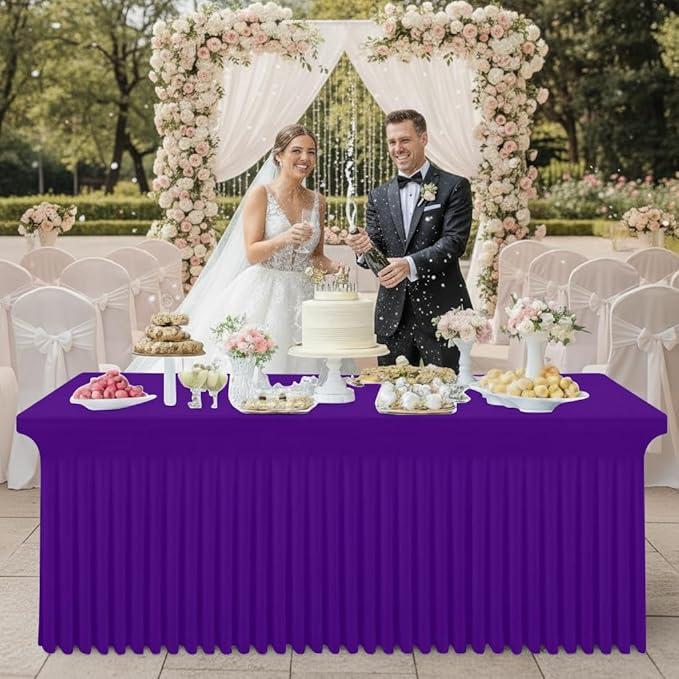 Smiry Spandex Tablecloth, Elastic Fitted Stretch Tablecloth for 4FT Rectangle Tables, Waterproof Washable Table Cover Skirt for Outdoor, Wedding, Banquet & Parties (Purple, 48Lx30Wx30H Inch)