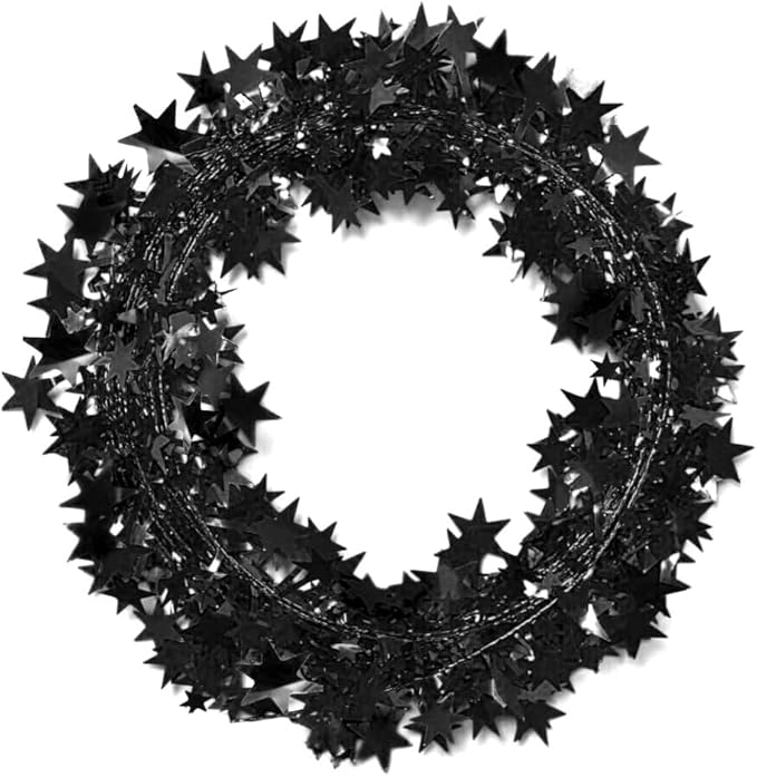PMU 75 Ft Star Wire Shiny Garland Black Star - Halloween, Christmas Party, Wedding, Birthday, Festive Home Decoration Ornament Black Star (3pc-25Ft Each)