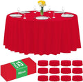 12 Pack Premium Red Plastic Table Cloth -96 Inch Round Tablecloth, Disposable Tablecloth Plastic Table Cover for Parties (12, Red, 96" Round)