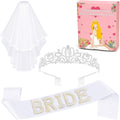3Pcs Bachelorette Party Set-Wedding Tiara Crown, Veil with Comb & 'Bride' Sash - Bridal Decorations & Accessories Gift