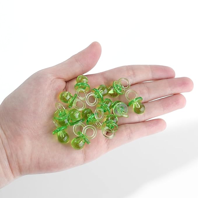 XINHUIDALSQ 150 Mini Acrylic Pacifiers for Baby Shower Girl Game, 0.86 Inch Bulk Chupones para Gender Reveal Party Favors Table Decoration (Green)