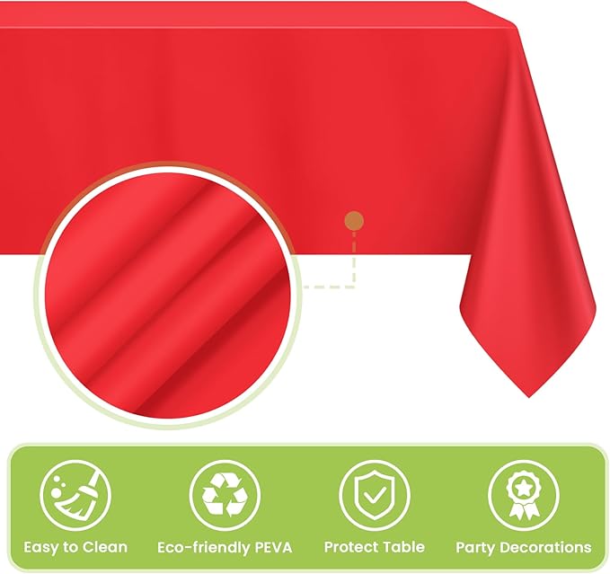 Mulbozy Red Plastic Table Cloth Disposable 4 Pack, 54 × 108 Inch Tablecloths Rectangle, Red Plastic Table Cover for Party Decor