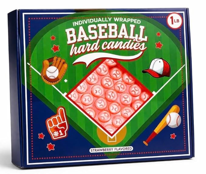Baseball Candy Team Party Favor Bulk Pack – 110+ Individually Wrapped Ball Shaped Hard Candy Strawberry Flavor Game Day Snacks, Goodie Bag Fillers, Sports Birthday Treats