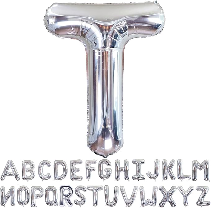 Silver Letter T Balloons 40 inch Large Alphabet T Balloons Silver Helium Foil Letter Balloon Banner for Birthday Party Anniversary Wedding Decoration