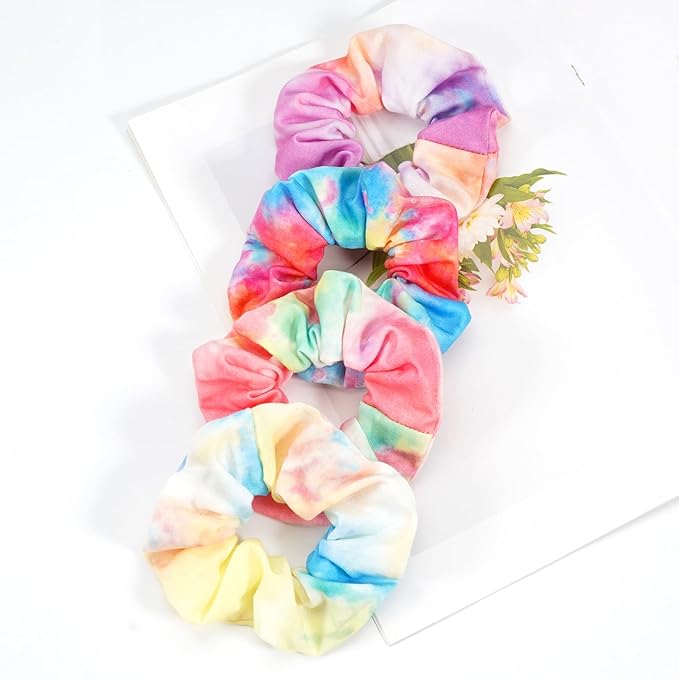 Tie Dye Hair Scrunchies for Women Girls Cute Candy Colors Elastic Hair Ties Ponytail Holder Tie Dye Party Favors Hair Accessories