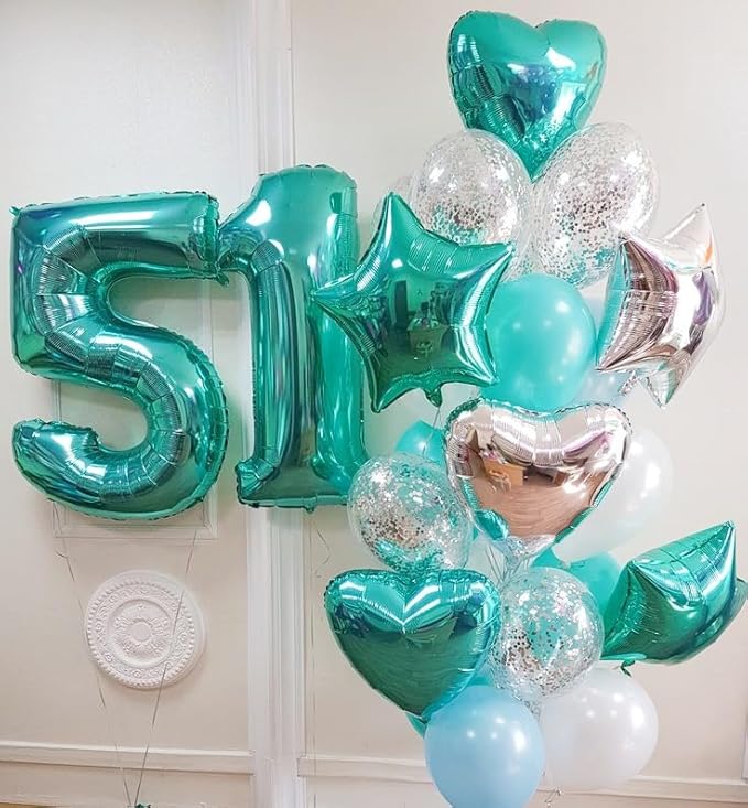 Numbers 5 Balloon 40 Inch, 5Year Anniversary Decorations, Blue-Green Numbers Balloon for 5, 15, 25, 50 Birthday Party Decoration, Anniversary, Wedding, Single Supplies