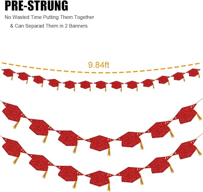 Graduation Decorations Class of 2026 Pre-Strung Glitter Congrats Grad Graduation with Tassel Party Congratulations Banner Decor College High School Graduation Party Favors Red