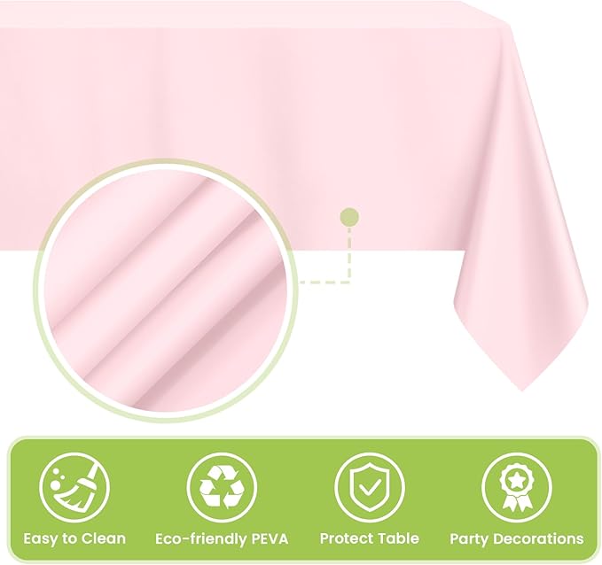 Mulbozy Pink Plastic Table Cloth Disposable 4 Pack, 54 × 108 Inch Tablecloths Rectangle, Light Pink Plastic Table Cover for Party Decor