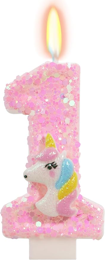 Birthday Candles - Number 1 Candle, First Birthday Decorations for Girl, Pink Candles for Cake Topper, Cartoon Theme Party Supplies