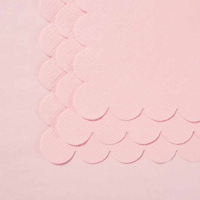 100 Pack Cocktail Napkin 2-Ply Scalloped Edged Dessert Napkins Folded 5 x 5 Inches Disposable Napkins for Dinner Wedding Birthday Party Bridal Anniversary Reception Event (Pink)