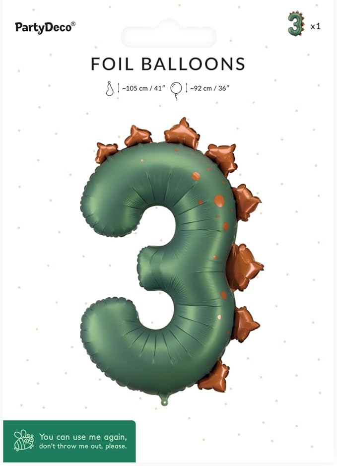Dinosaur Number 3 Balloon PartyDeco 36 Inch Three Rex Balloons 3 Years Old Birthday Decorations Boy Dinosaur Third Birthday Party Supplies