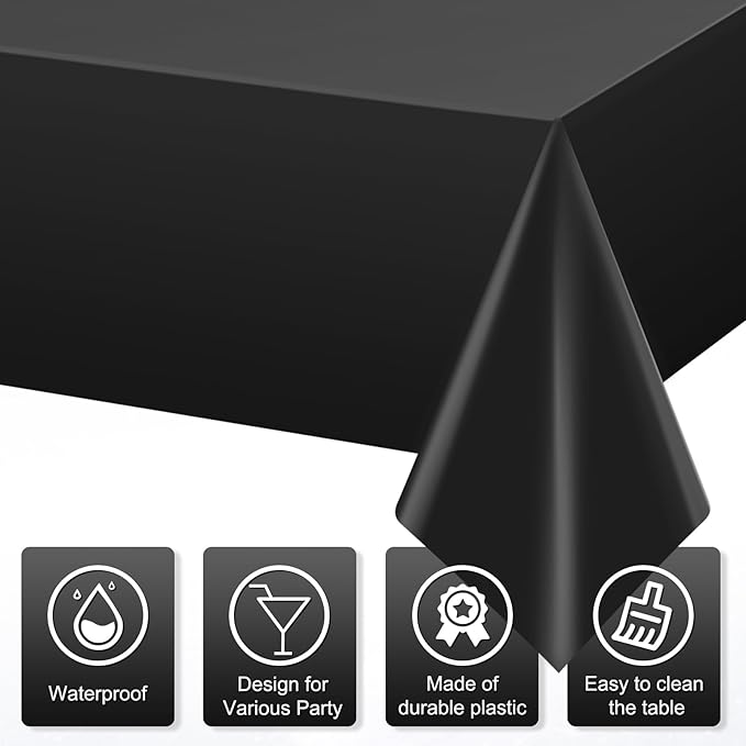 3Pcs Black Rectangle Tablecloth,Disposable Plastic Table Cloth,Waterproof Black Table Cover for Graduation Birthdays Weddings Anniversary Party Decorations,54 x 108 Inch