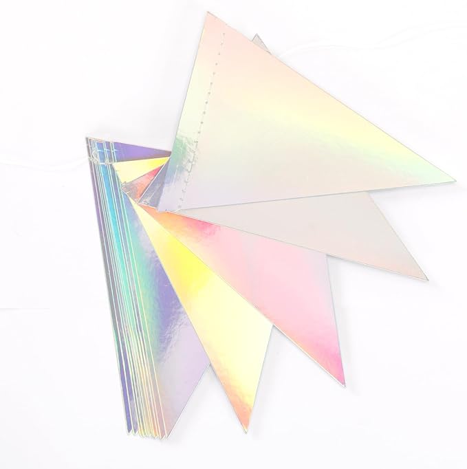 Iridescent Disco-Holographic Party Decorations Banner - 2pcs Wedding Baby Bridal Shower Hanging Paper Pennant Flags Streamers, Birthday Bachelorette Engagement Neon Decor Lasting Surprise
