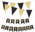 MECCANIXITY Birthday Banner 16 Feet Black Gold Birthday Decorations CardStock Birthday Sign with Pennant Banner Flags for Birthday Decor Backdrop Festival Party Supplies