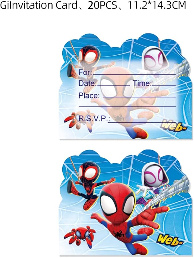 20PCS Spiderman Birthday Invitations ,Spiderman Birthday Invitations for Boys,Spiderman Invitations Birthday Party Supplies(3.93 x 5.9in'') Postcard Style (Invitations 20pcs)