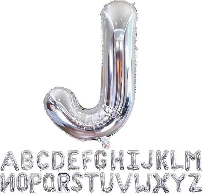 Silver Letter J Balloons 40 inch Large Alphabet J Balloons Silver Helium Foil Letter Balloon Banner for Birthday Party Anniversary Wedding Decoration
