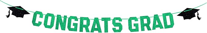 Gexolenu Green Class of 2025 Graduation Theme Party Decoration Banner, Congrats Grad Banner, Black Glitter Graduation Banner, 2025 Black Congratulations Grad Party Decorations