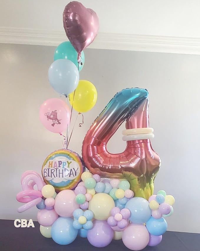 Number 4 Balloon, 40 Inch Large 4 Balloons for Birthday Party Decoration, Pink Blue Purple Number 4 Ballon for 4, 14, 24, 40 Celebration, Birthday, Christmas, Anniversary Decor