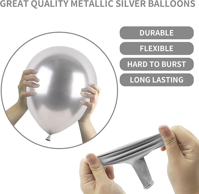 Metallic Silver Balloons Latex Balloon Kit - 78pcs (5/10/12/18inch) Chrome Silver Balloons for Birthday, Wedding, Bridal Shower, Anniversary - Unisex Children & Adults