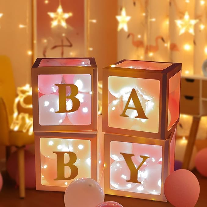 White Clear Baby Boxes with Baby Letters Party Decoration - Transparent Ballon Boxes Backdrop - Baby Shower Birthday Party ,Gender Reveal ,Wedding -4PCS
