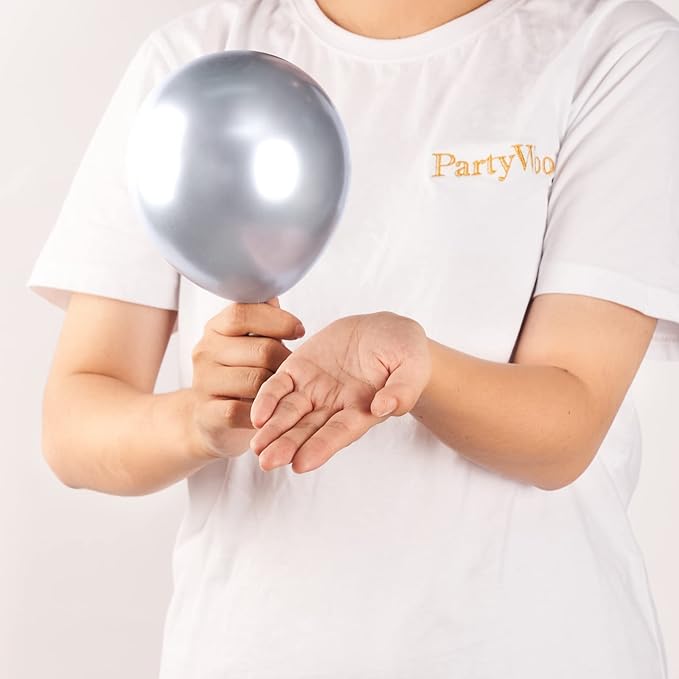 PartyWoo, 50pcs Silver Metallic Balloons, 5inch, Balloon Garland or Arch, Women, Unisex, Birthday, Wedding Decorations