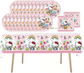 41 pcs Pink Cat Party Decoration Hello Cat Pink Kite Including 1pc Tablecover 20 pcs 7 inches Plates and 20 pcs 6.5 inches Napkins Cat Theme Birthday Party Decoration Favor Sets (Pink plaid)