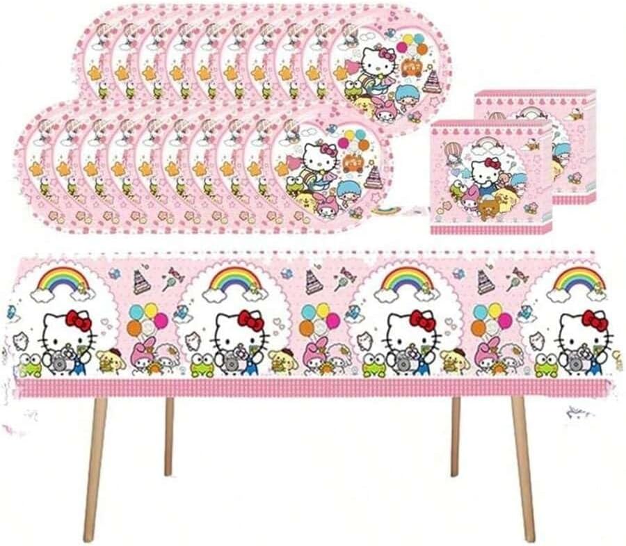 41 pcs Pink Cat Party Decoration Hello Cat Pink Kite Including 1pc Tablecover 20 pcs 7 inches Plates and 20 pcs 6.5 inches Napkins Cat Theme Birthday Party Decoration Favor Sets (Pink plaid)