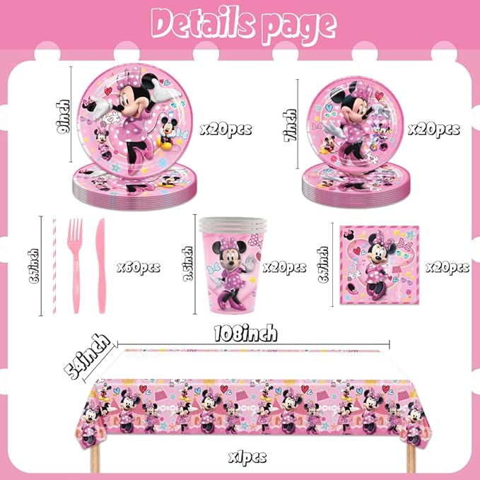 141pcs Minnie Birthday Tableware Decorations Party Plates Cups Soccer Theme Napkins Beach Ball Tablecloth for Soccer Party Decoration (Minnie)