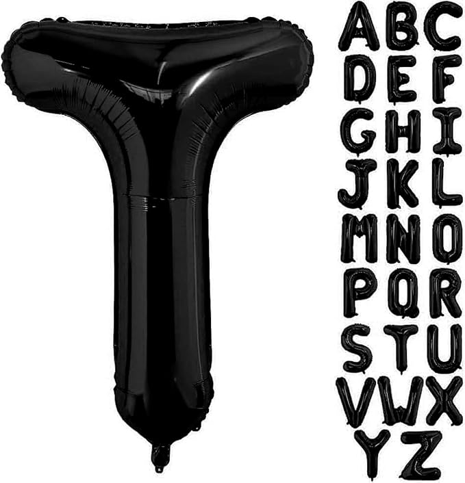 Black Letter T Balloons, 40 Inch Alphabet T Letter Balloons Foil Mylar Big Letter Balloons for Birthday Party Anniversary New Year Graduation Wedding Decorations