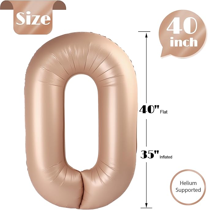 Light Brown Number 0 Balloon 40 Inch, 0 Balloon Numberfor 10th 20th 30th 40th 50th 60th Birthday Decorations, Light Brown Party Supplies for Men Women
